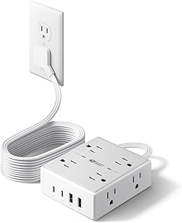 SUPERDANNY Extension Cord,Flat Plug Surge Protector Power Strip,10Ft | 8 AC & 4 USB Ports (2 USB C),Surge Protector with 1050J,Desk Charging Station for Home Office,College Dorm Room Essentials — 35% OFF | Only $12.98