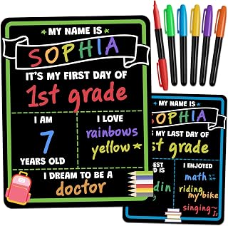 First Day of School Sign Board with Liquid Chalk Markers – 14”x11” Double-Sided & Reusable Board – My First and Last Day – Back to School Supplies – First Day of Kindergarten Preschool — 35% OFF | Only $12.86
