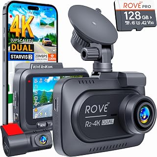 ROVE R2-4K Dual Dash Cam Front and Rear, STARVIS 2 Sensor, Free 128GB Card | 4K Upscaled Front + FHD Rear Recording, 5.8GHz WiFi, 20MB/s Download Speed, App, GPS, 3″ IPS, 24Hr Parking Mode, Night Vision — 46% OFF | Only $107.99