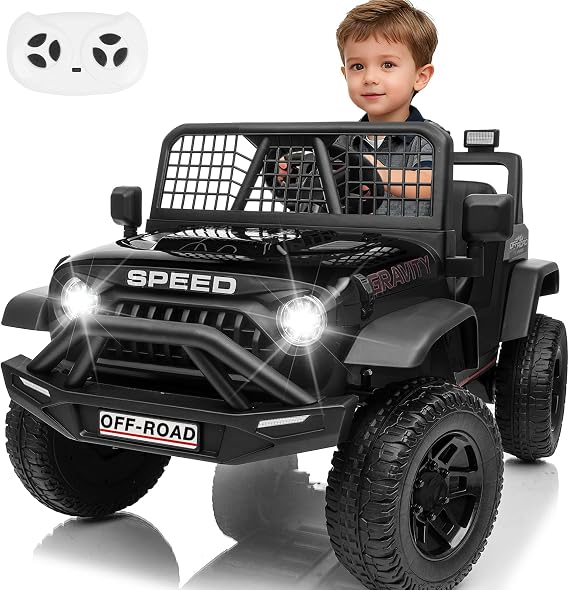 24V Ride on Toys w/Remote Control, 4WD Kids Ride on Truck Car, 3 Speed, Bluetooth Music, Wide Seat, Spring Suspension, LED Light, Birthday for Boys Girls Toddler (D-Black) — 27% OFF | Only $160.59