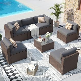 Aoxun Patio Furniture Sets, 7-Piece Outdoor Patio Furniture with Thick Cushions, Wicker Outdoor Conversation Set Sectional Sofa for Backyard, Poolside, Garden — 22% OFF | Only $389.99