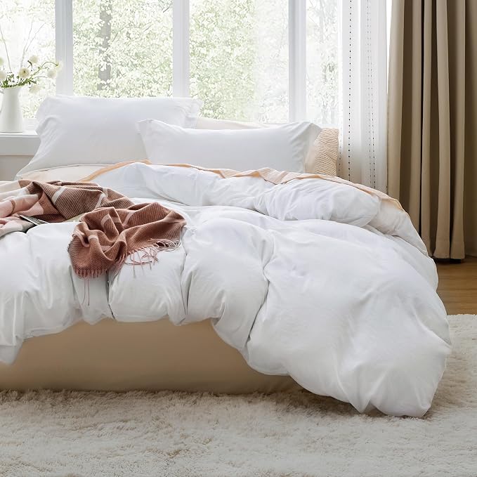 Bedsure Prewashed Duvet Cover Queen, Cotton-Like Soft Bedding Set, White — 39% OFF | Only $20.12