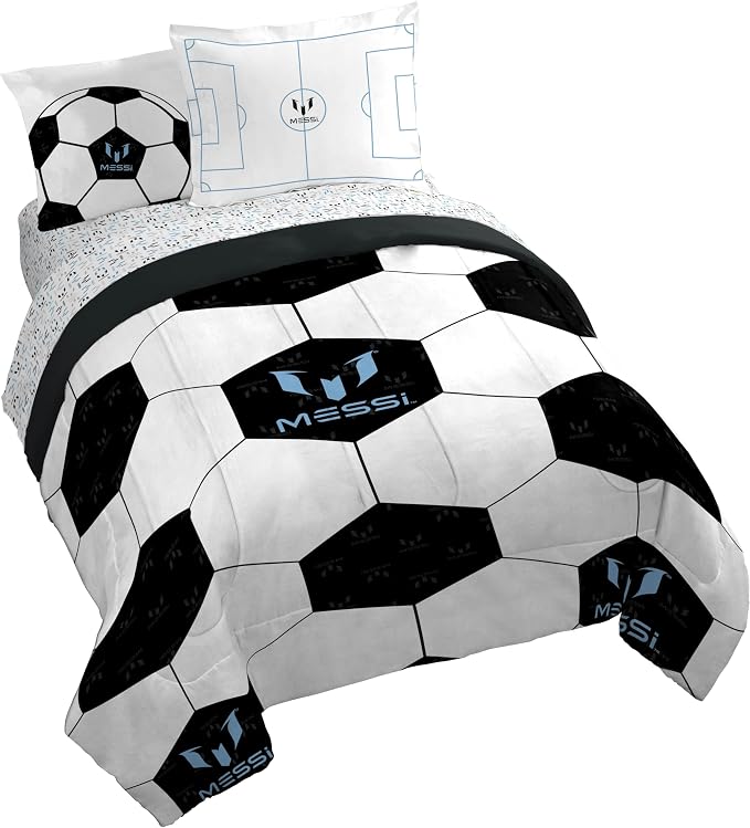 Jay Franco Kids Comforter Set Includes Sheets and Pillow Cover – Soft and Cozy Bed Set for Stylish Room Décor, White – Messi, 7 Piece Queen — 52% OFF | Only $48.00