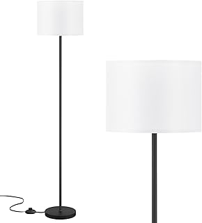 Modern Floor Lamp Simple Design with White Shade & Foot Pedal Switch | 60″ Black Floor Lamp(Without Bulb), Tall Lamps for Living Room Bedroom Office Dining Room Kitchen — 20% OFF | Only $19.98