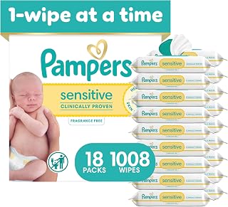 Pampers Sensitive Baby Wipes, Clinically Proven, Fragrance Free, Unscented, Water Based, Hypoallergenic, Multi-Use, Hand Wipes 1008 Wipes Total (18X Flip-Top Packs) [Packaging May Vary] — 20% OFF | Only $23.98
