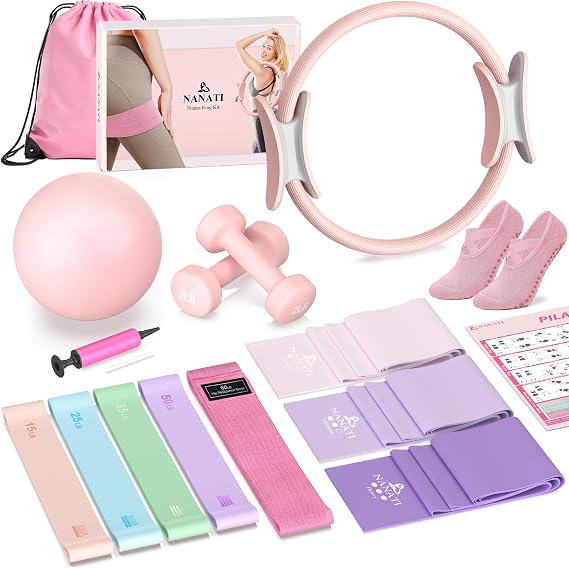 Pilates Kit, Home Pilates Workout Kit for Women, Pilates Equipment with 14.5″ Pilates Ring and Ball, Resistance Bands, Dumbbells & Grip Socks for Home Workouts — 40% OFF | Only $17.99