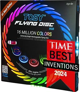 TOSY Flying Disc – 16 Million Colors RGB or 36 LEDs, Extremely Bright, Smart Modes, Camping Essentials for Teens/Kids/Adults/Men/Boys/Girls, Auto Light Up, Rechargeable, Waterproof, 175g — 50% OFF | Only $19.48